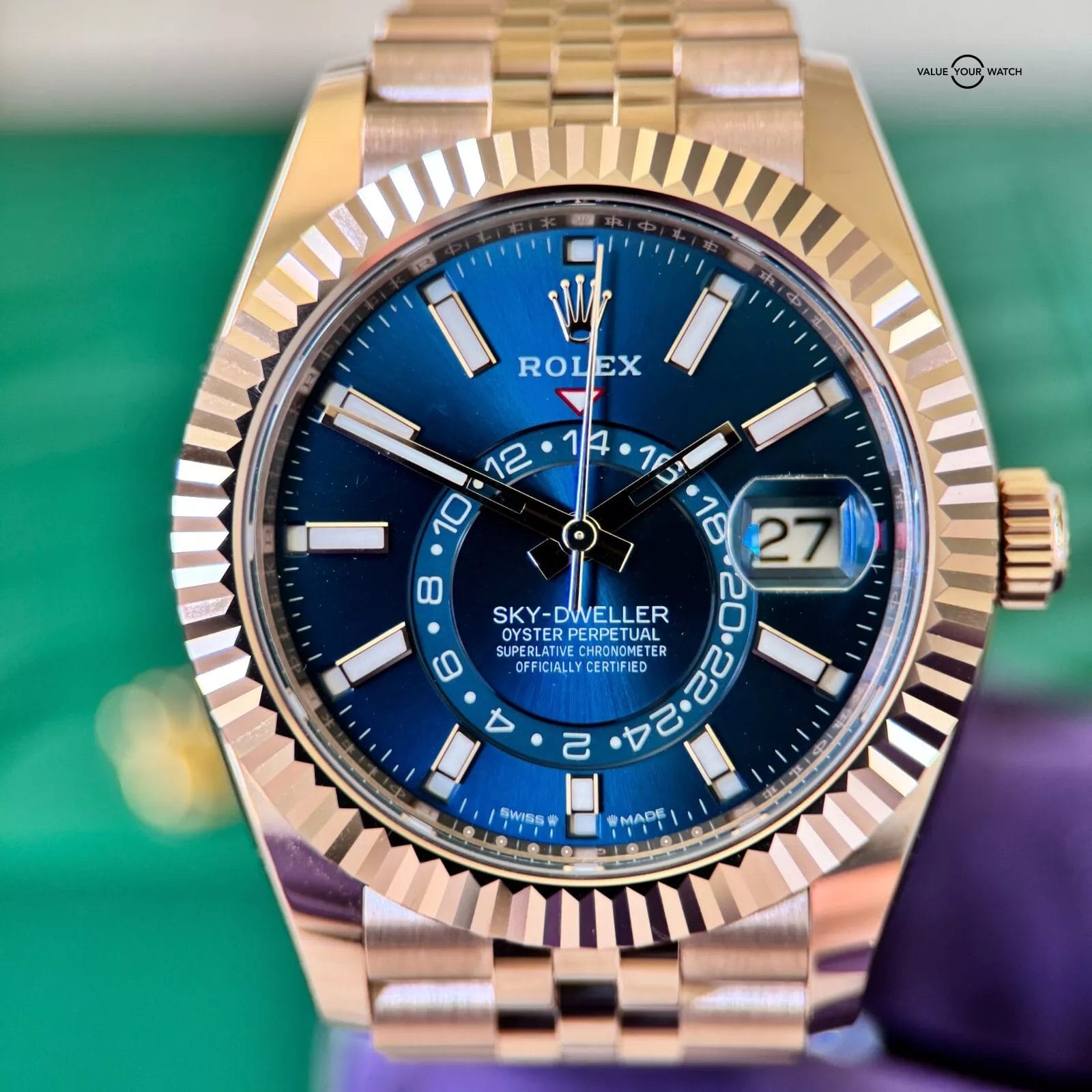 2025 Rolex Sky-Dweller Rose Gold Blue Dial Jubilee Fluted - Pristine Full Set - Image 6