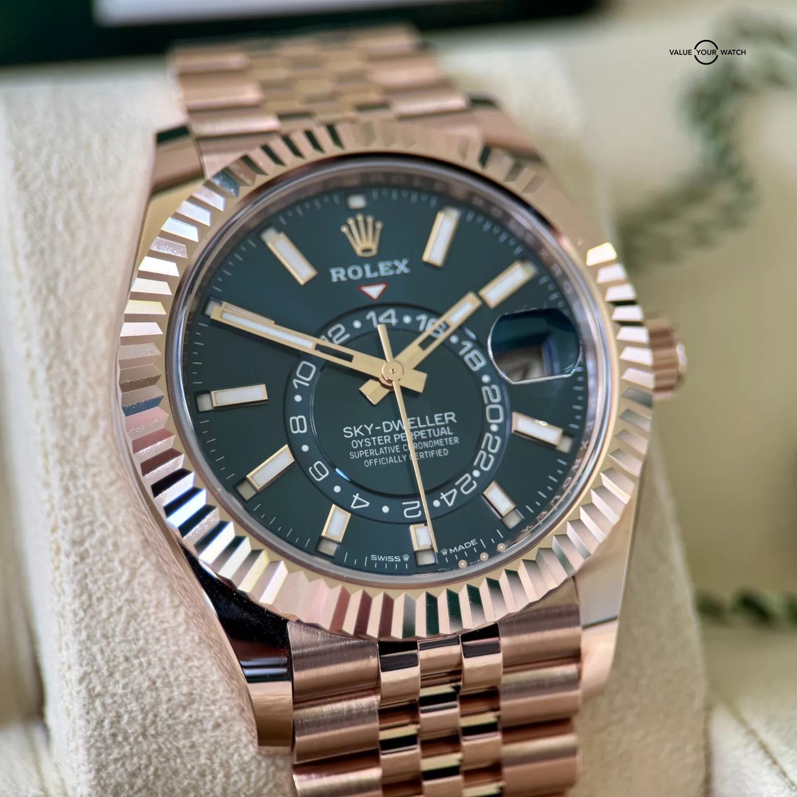 2025 Rolex Sky-Dweller Rose Gold Blue Dial Jubilee Fluted - Pristine Full Set - Image 13