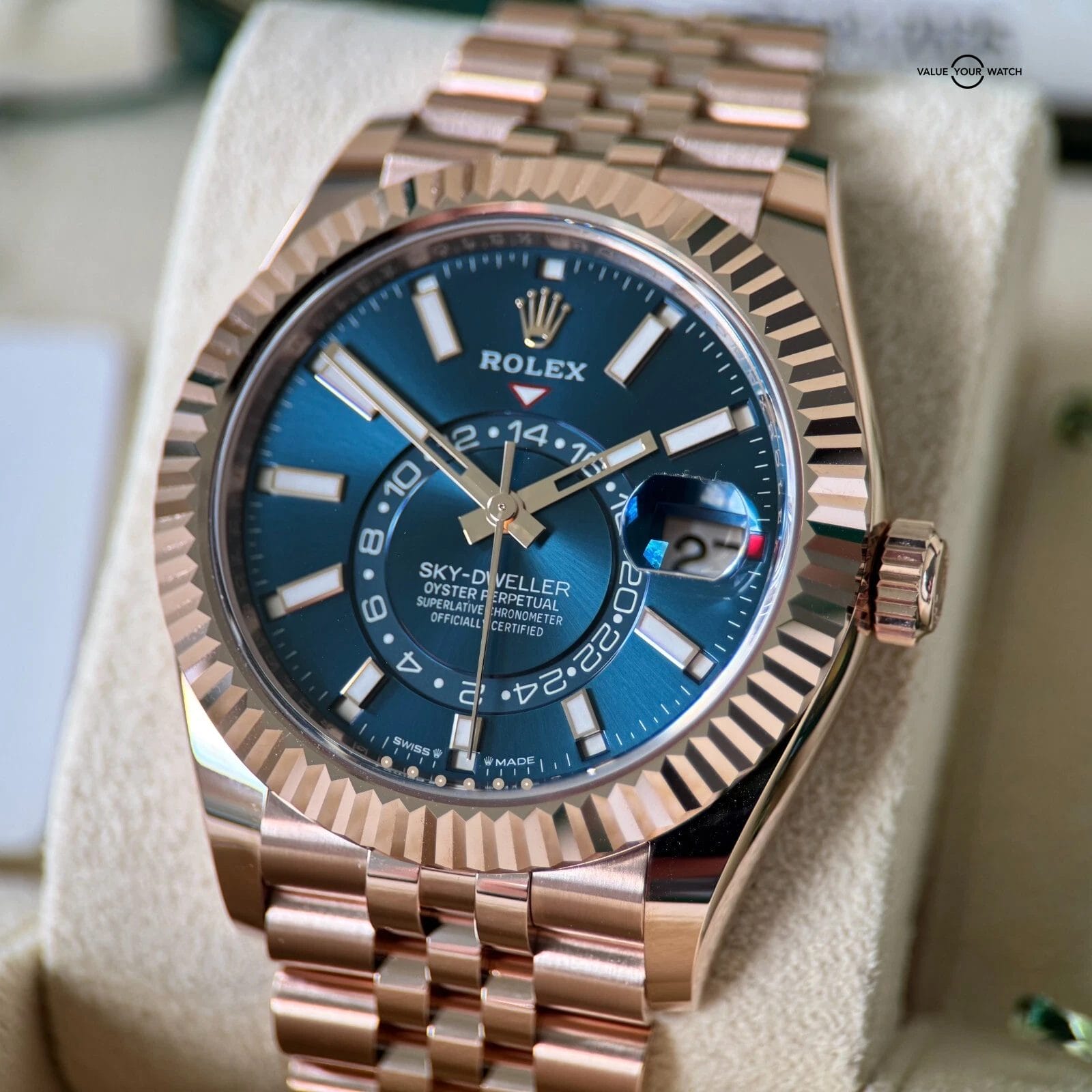 2025 Rolex Sky-Dweller Rose Gold Blue Dial Jubilee Fluted - Pristine Full Set - Image 14