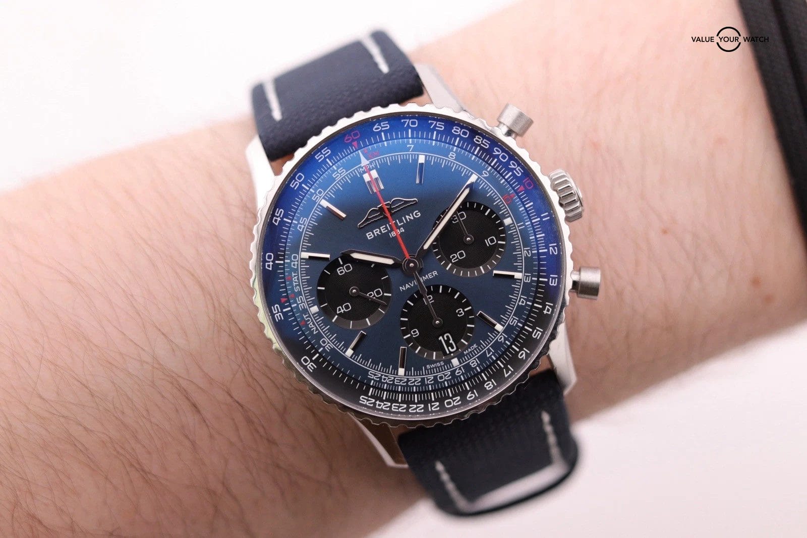 Breitling Navitimer Chronograph 41 Blue Dial Steel Mens Watch AB0139 Box Card - Image 7