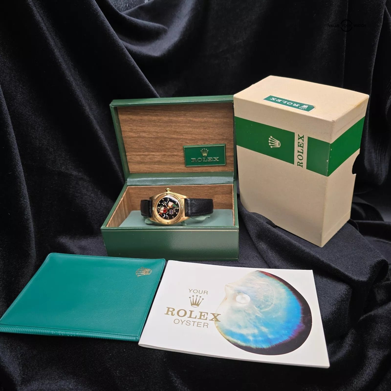 Rolex Oyster Perpetual Bubble Back 18k yellow gold, AM Cloissone enamel dial - Image 2