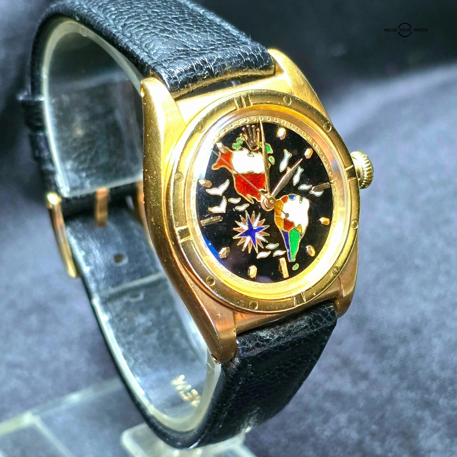 Rolex Oyster Perpetual Bubble Back 18k yellow gold, AM Cloissone enamel dial - Image 16