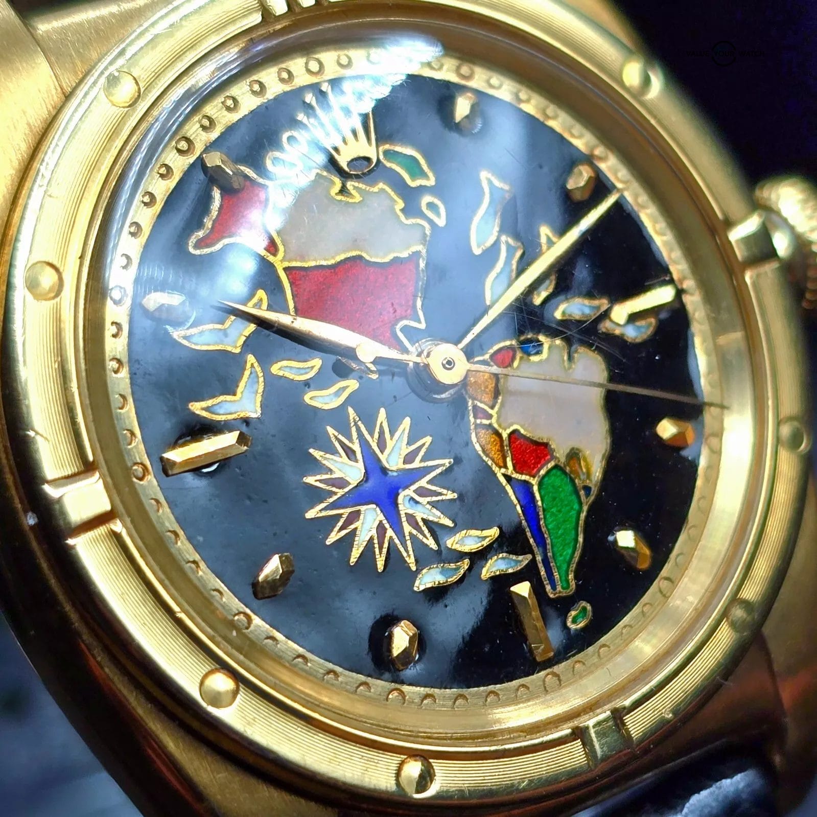 Rolex Oyster Perpetual Bubble Back 18k yellow gold, AM Cloissone enamel dial