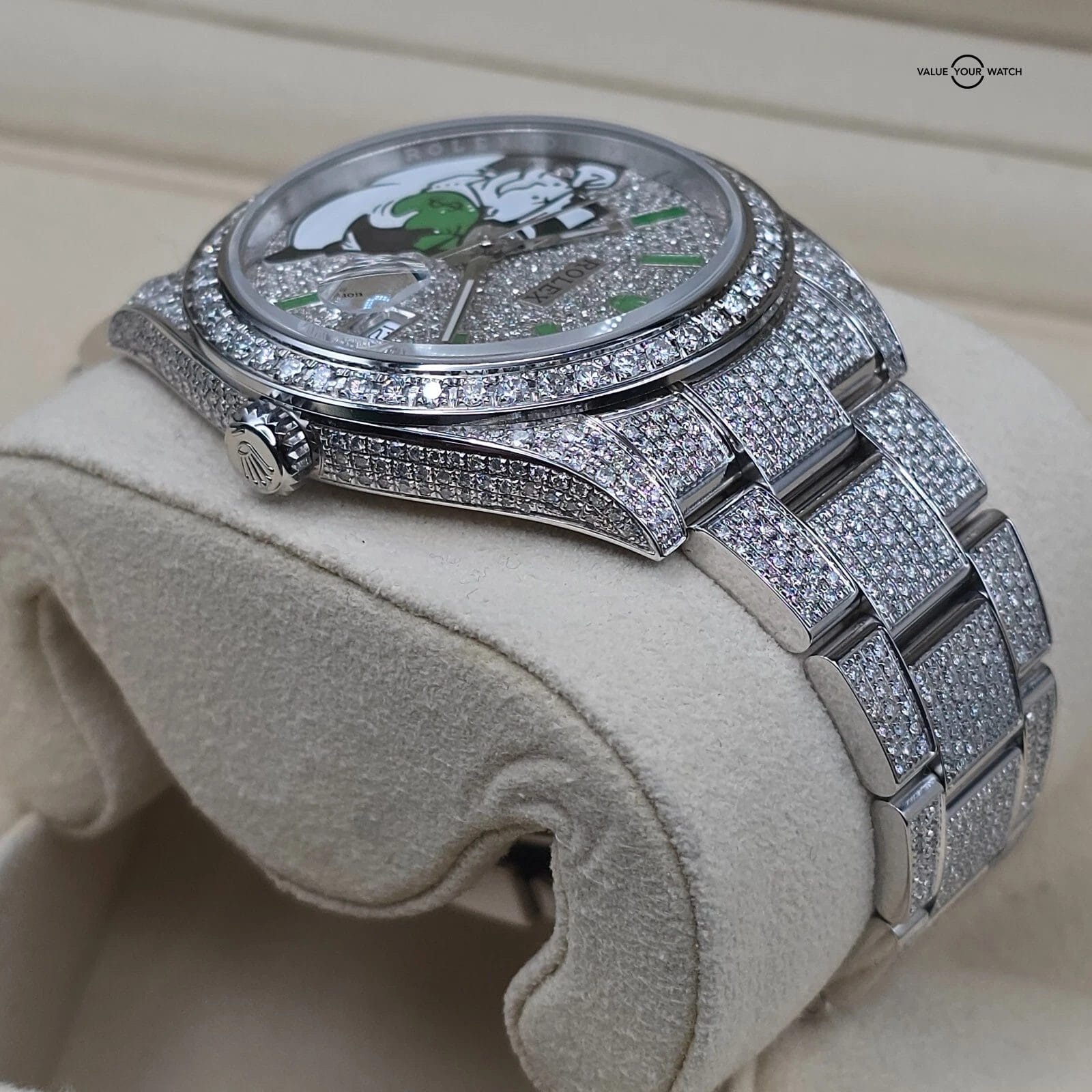 Rolex Datejust Diamond custom green pave Monopoly Dial 41mm w box and card VIDEO - Image 2