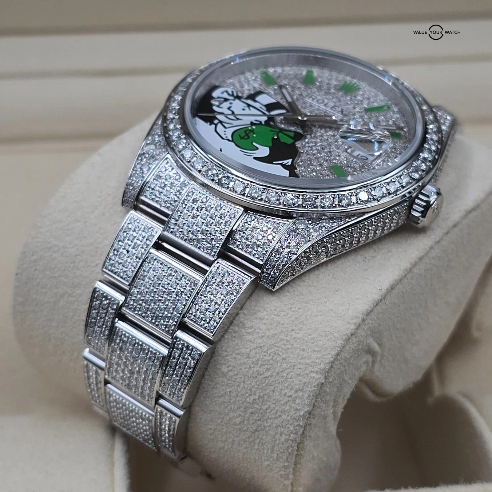 Rolex Datejust Diamond custom green pave Monopoly Dial 41mm w box and card VIDEO - Image 3