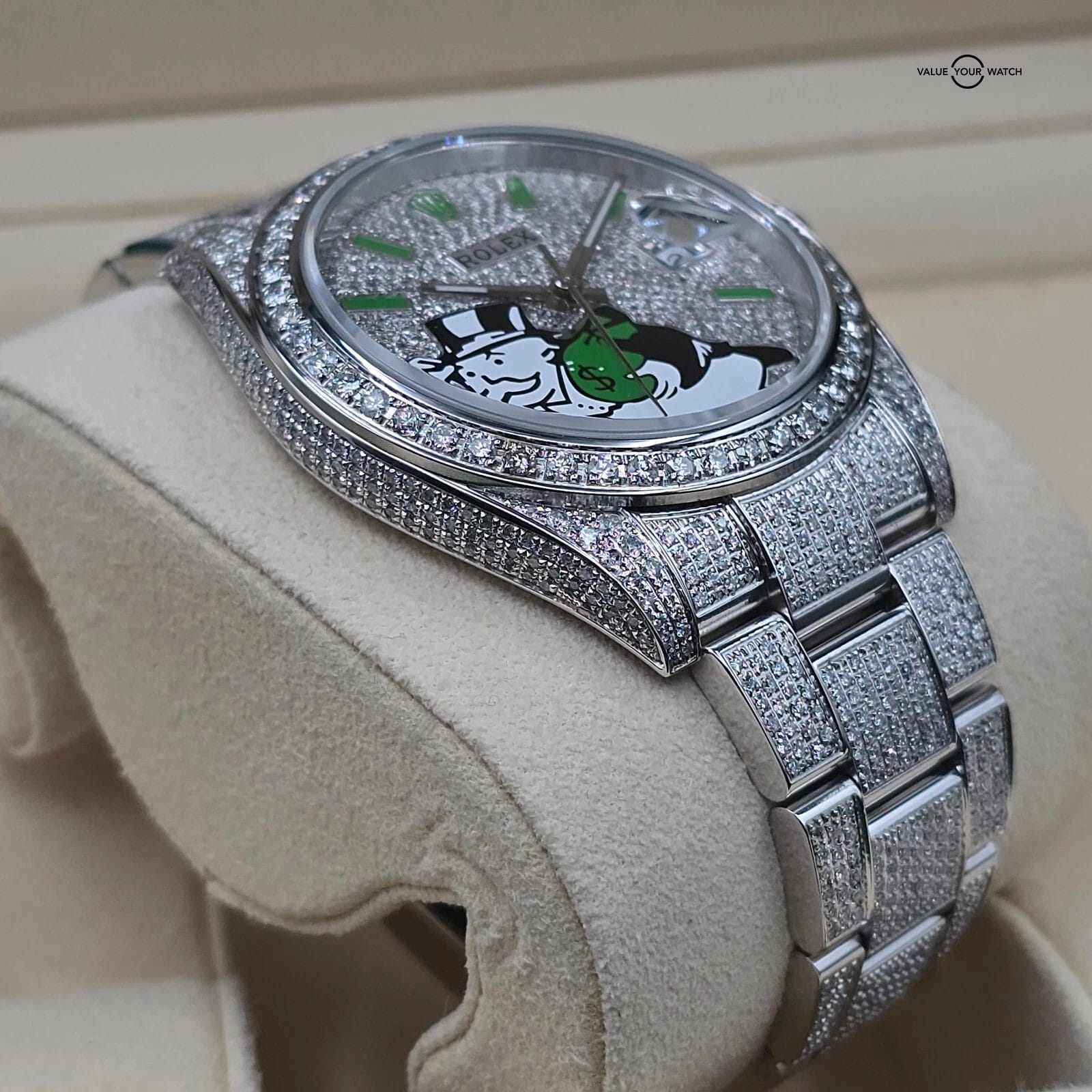 Rolex Datejust Diamond custom green pave Monopoly Dial 41mm w box and card VIDEO - Image 4