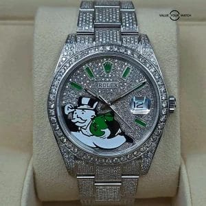 Rolex Datejust Diamond custom green pave Monopoly Dial 41mm w box and card VIDEO