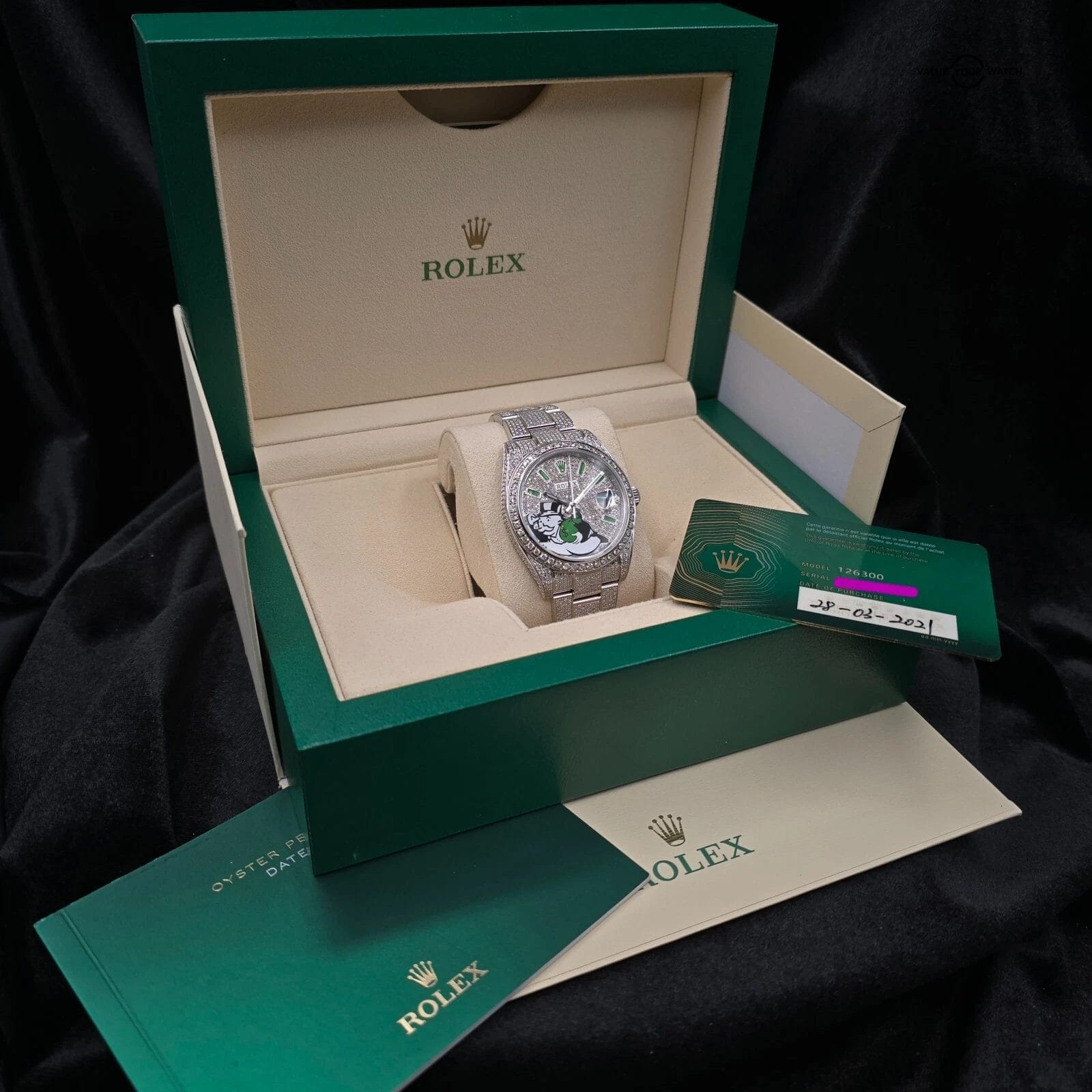Rolex Datejust Diamond custom green pave Monopoly Dial 41mm w box and card VIDEO - Image 7