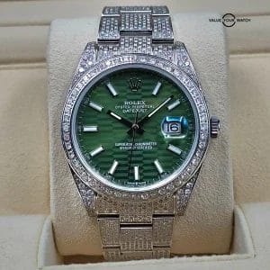 Rolex Datejust custom Diamonds green motif dial 41mm w box and card VIDEO