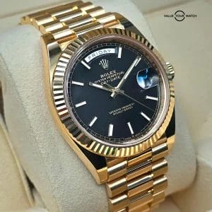 Rolex Day Date 40mm President, Yellow Gold with Black Motif dial 2021