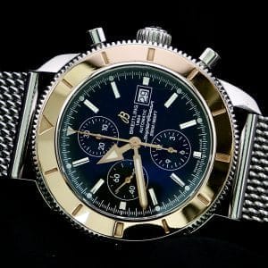 BREITLING SUPEROCEAN HERITAGE 46mm Chrono U13320 18k GOLD Black Dial Extra Strap
