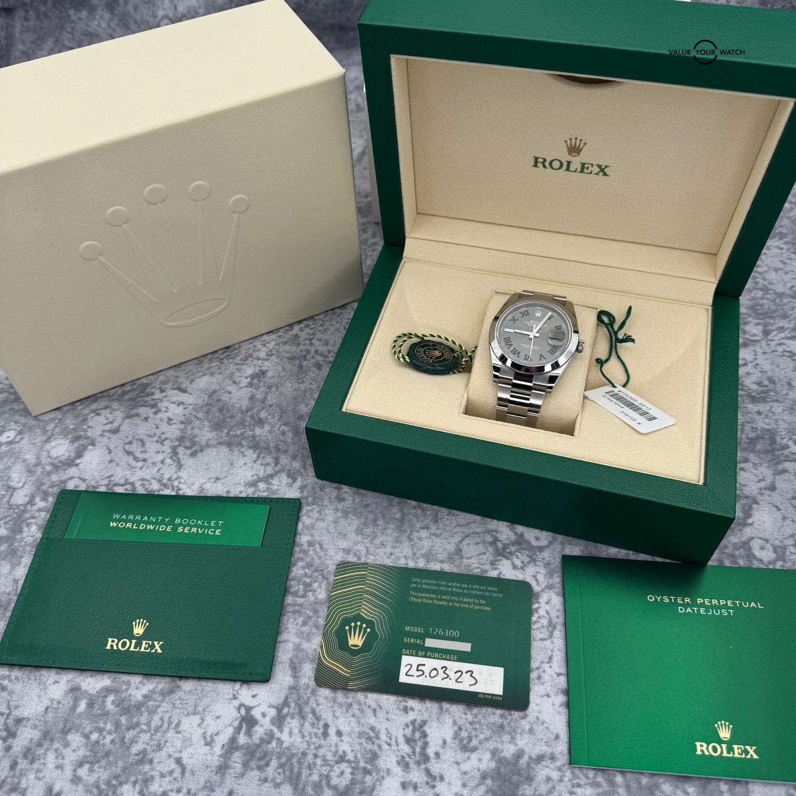 2023 Rolex Datejust 41 Wimbledon 126300 Smooth Oyster Slate Dial Roman Num B&Ps! - Image 8