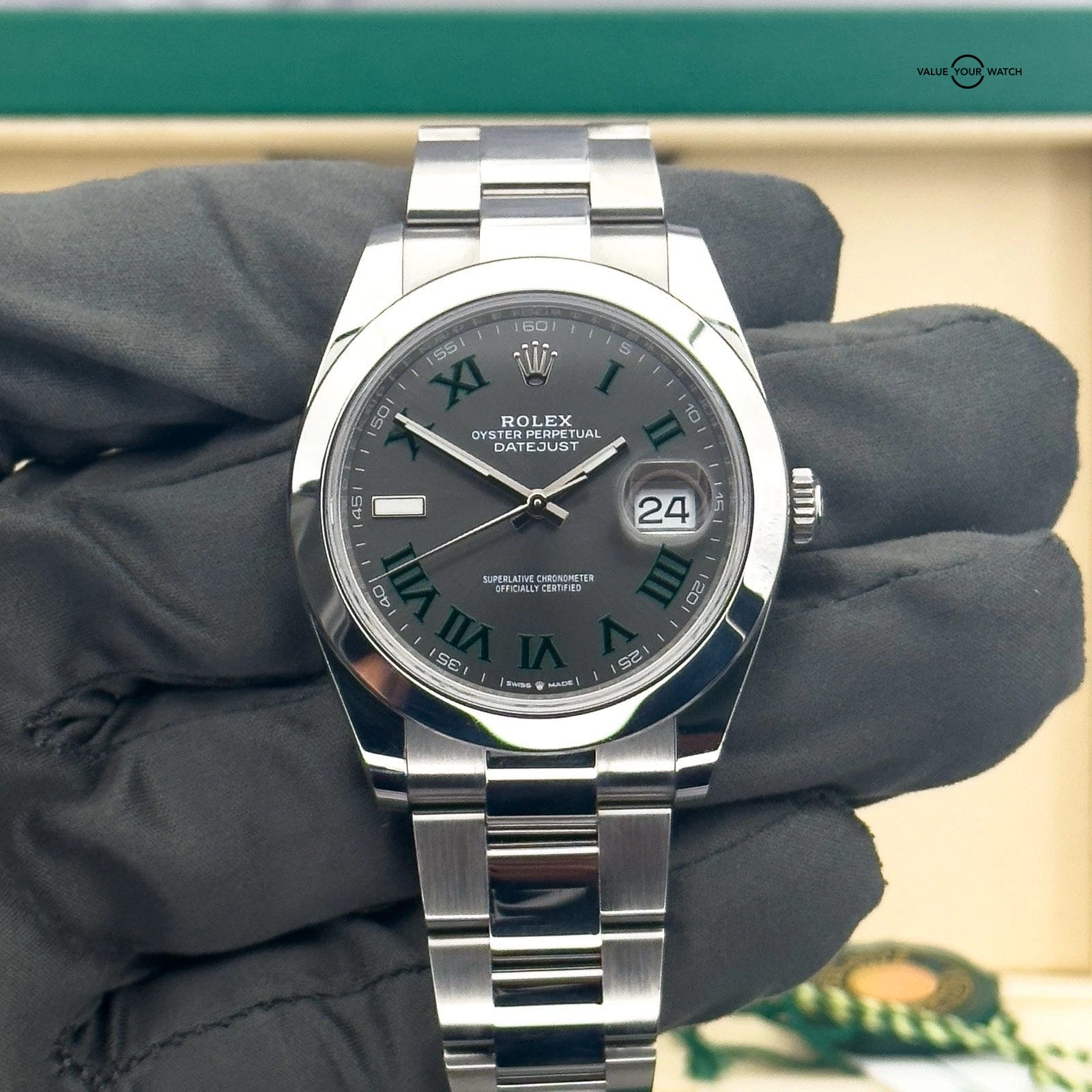 2023 Rolex Datejust 41 Wimbledon 126300 Smooth Oyster Slate Dial Roman Num B&Ps!