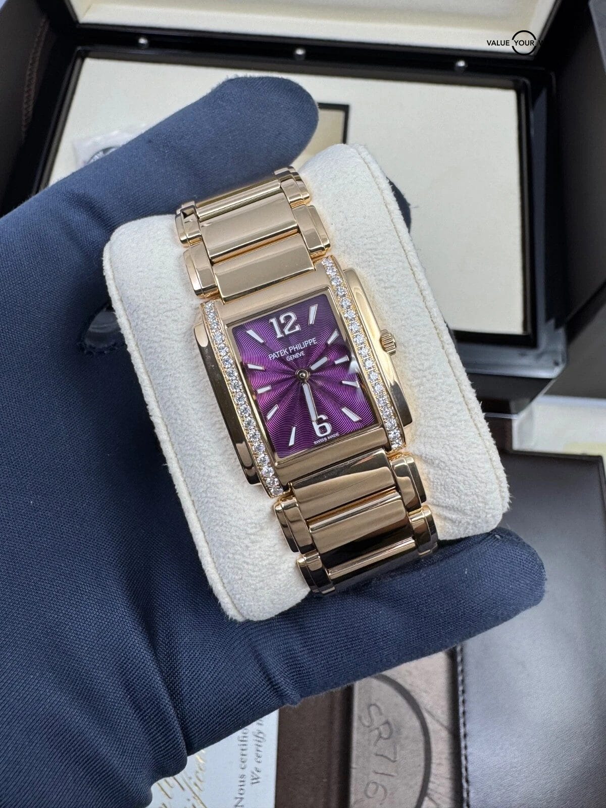 2024 Unworn Purple Dial Diamond Bezel Rose Gold 30mm Twenty-4 Box Papers