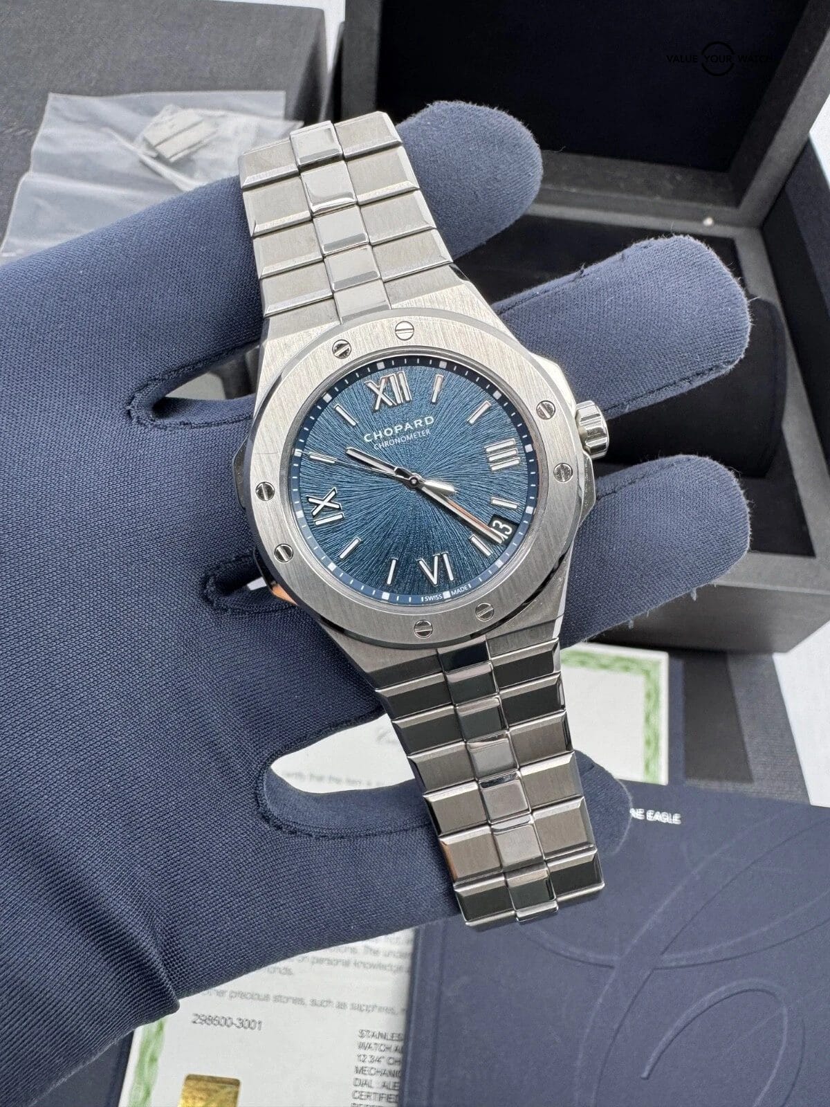 2019 Box Papers 41mm Blue Dial Chopard Alpine Eagle Large 298600-3001 - Image 7