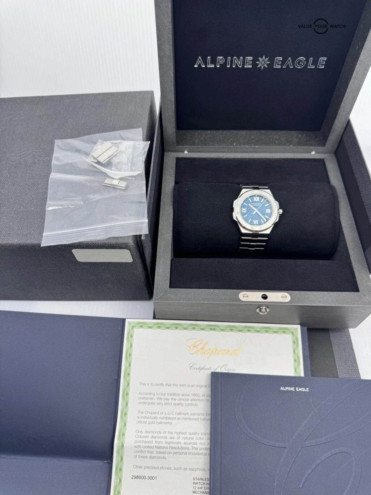 2019 Box Papers 41mm Blue Dial Chopard Alpine Eagle Large 298600-3001 - Image 8