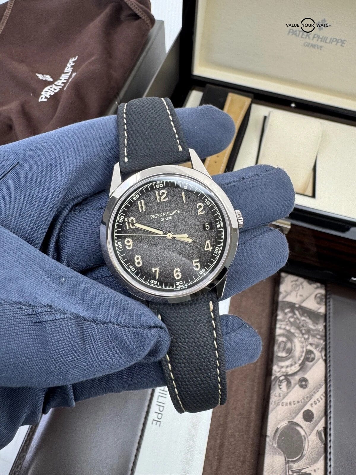 2023 MINT Grain Textured Dial 18k White Gold Box Papers Calatrava Box Papers