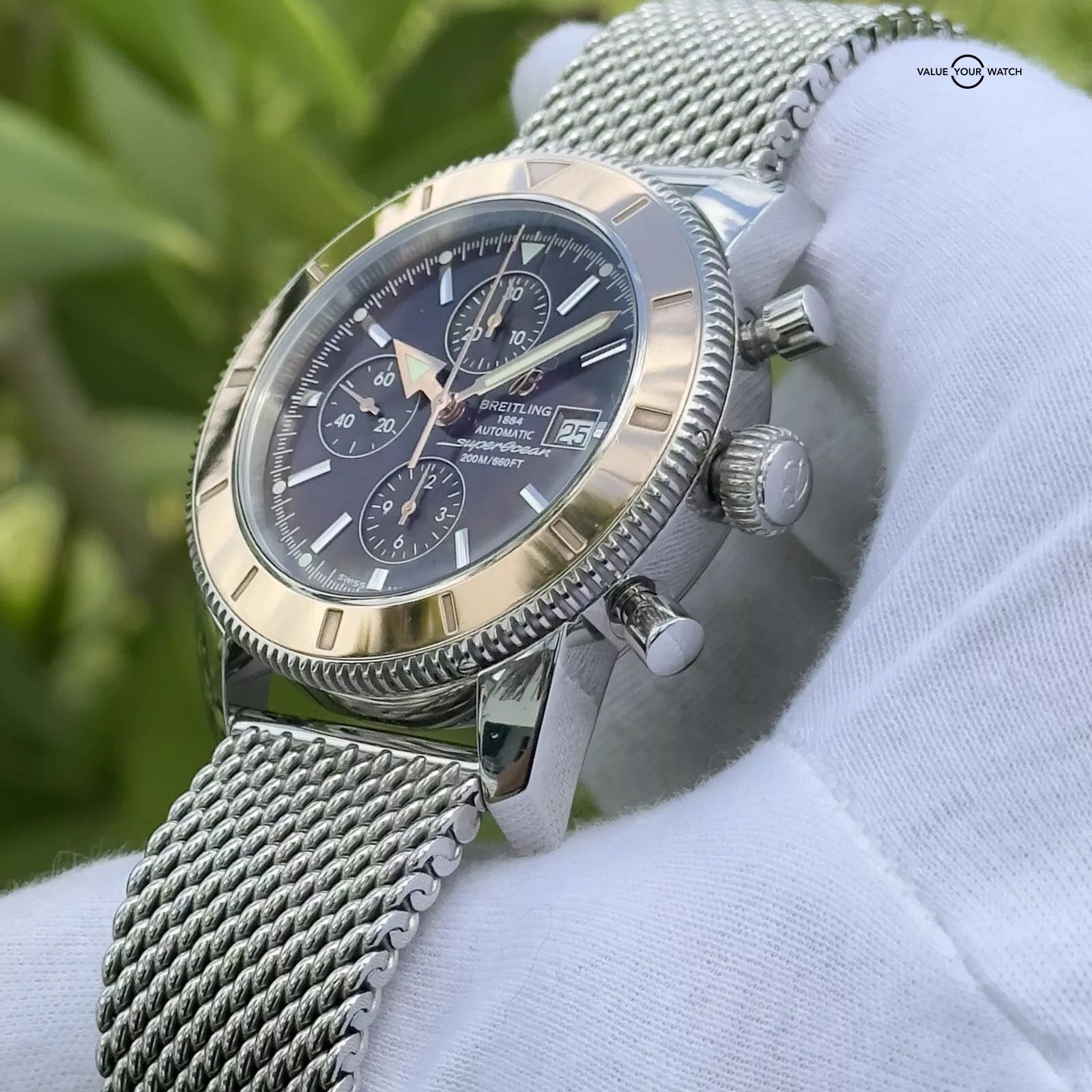 BREITLING SUPEROCEAN HERITAGE 46mm Chrono U13320 18k GOLD Black Dial Extra Strap - Image 13