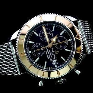 BREITLING SUPEROCEAN HERITAGE 46mm Chrono U13320 18k GOLD Black Dial Extra Strap