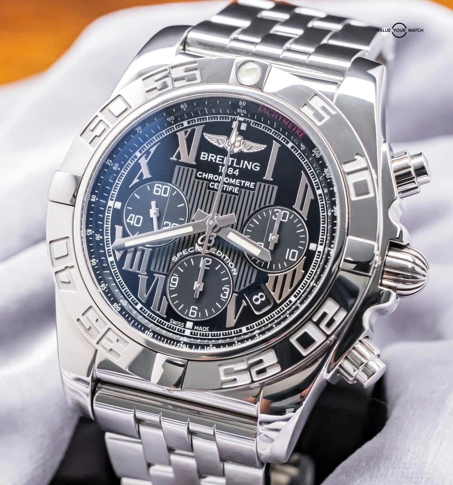 Breitling Chronomat 44 B01 Black Roman $9K MSRP Box SERVICED Bracelet AB0110 - Image 11