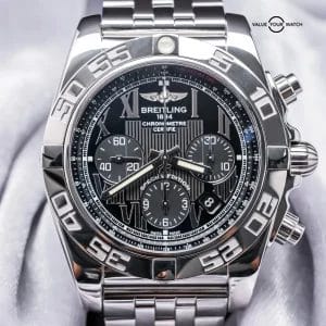 Breitling Chronomat 44 B01 Black Roman $9K MSRP Box SERVICED Bracelet AB0110