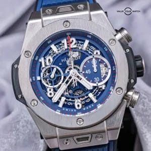 Hublot Big Bang Unico Titanium Blue 45 mm $21K MSRP Chronograph 411.NX.5179.RX
