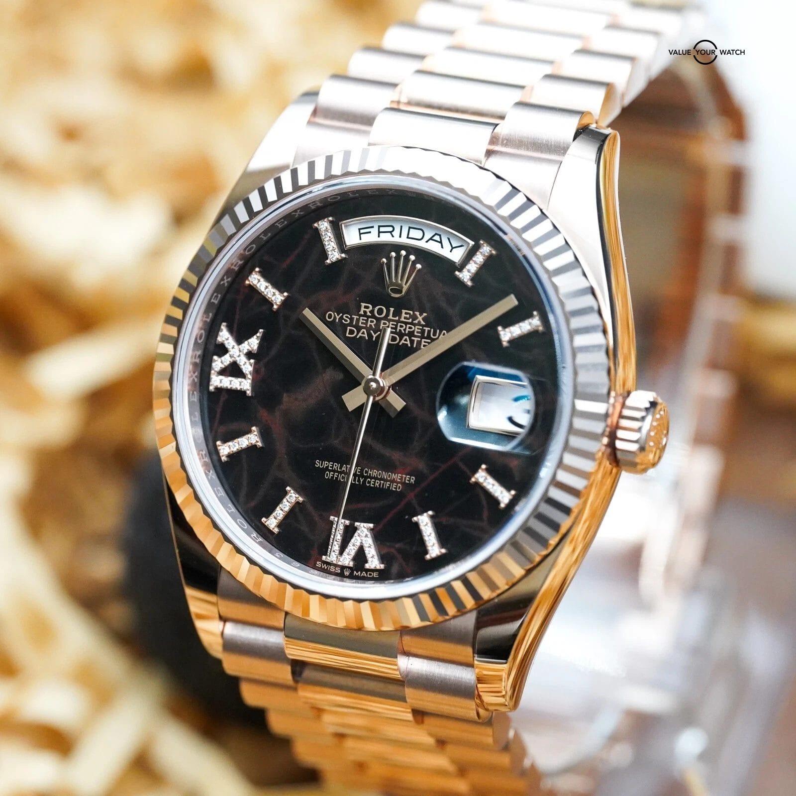 Rolex Day Date President 128235 - Eisenkiesel Diamond 18k Rose Gold 36 COMPLETE - Image 13