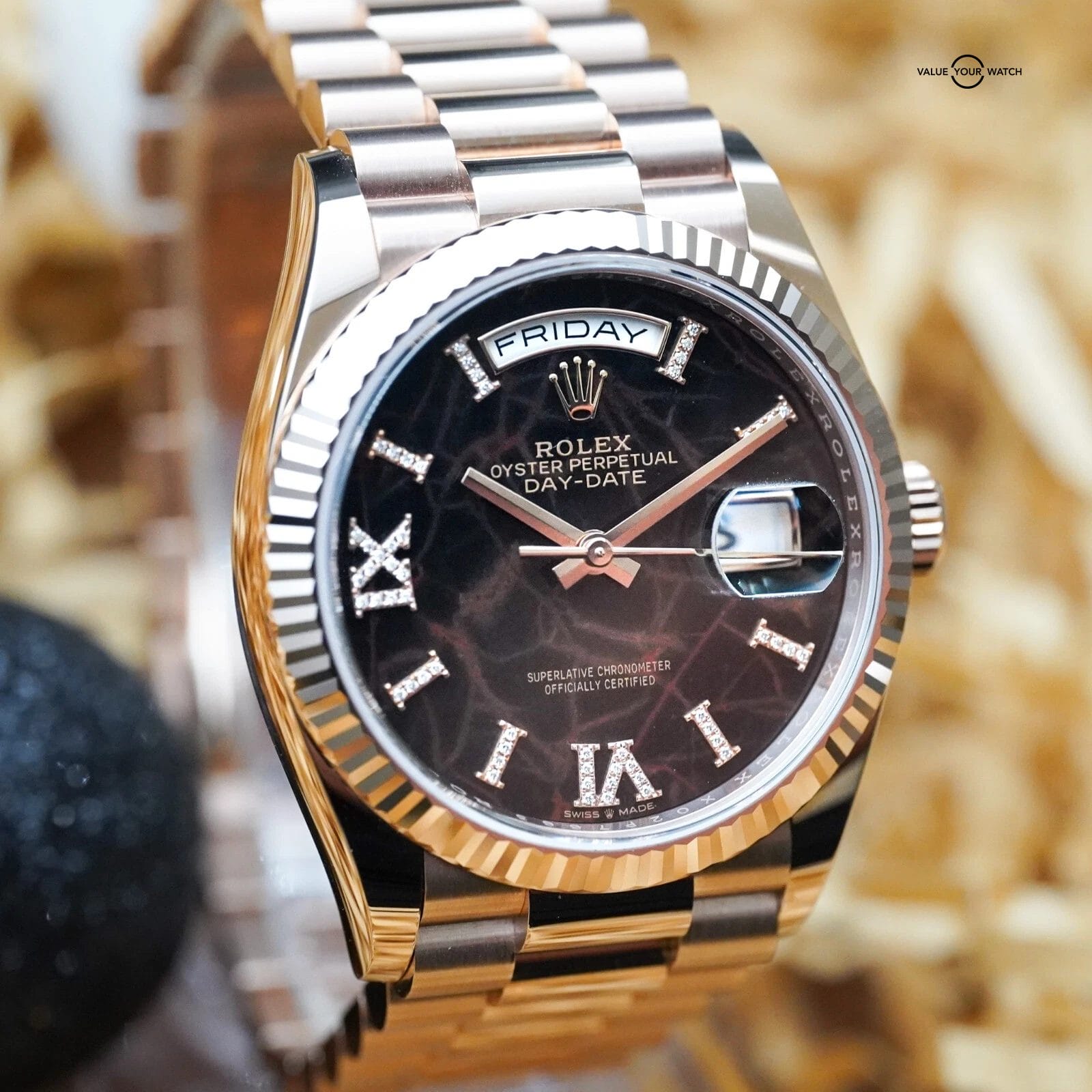 Rolex Day Date President 128235 - Eisenkiesel Diamond 18k Rose Gold 36 COMPLETE - Image 14