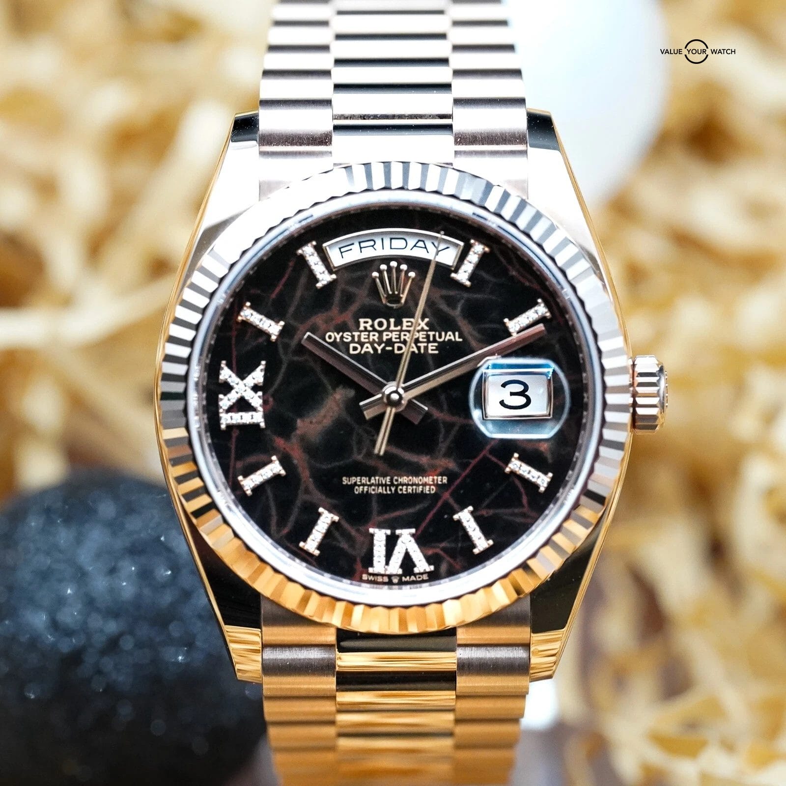 Rolex Day Date President 128235 - Eisenkiesel Diamond 18k Rose Gold 36 COMPLETE