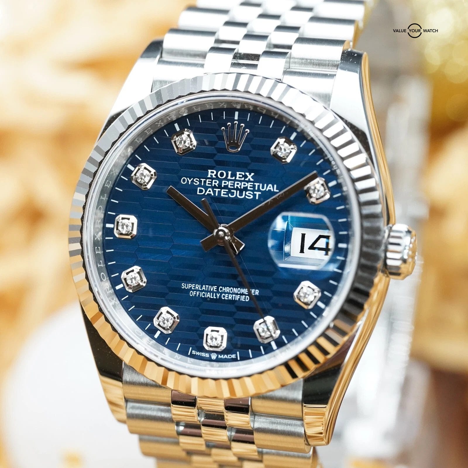 Rolex Datejust 126234 36 - Blue Motif Diamond Dial - Fluted Jubilee - 2023 Full - Image 3