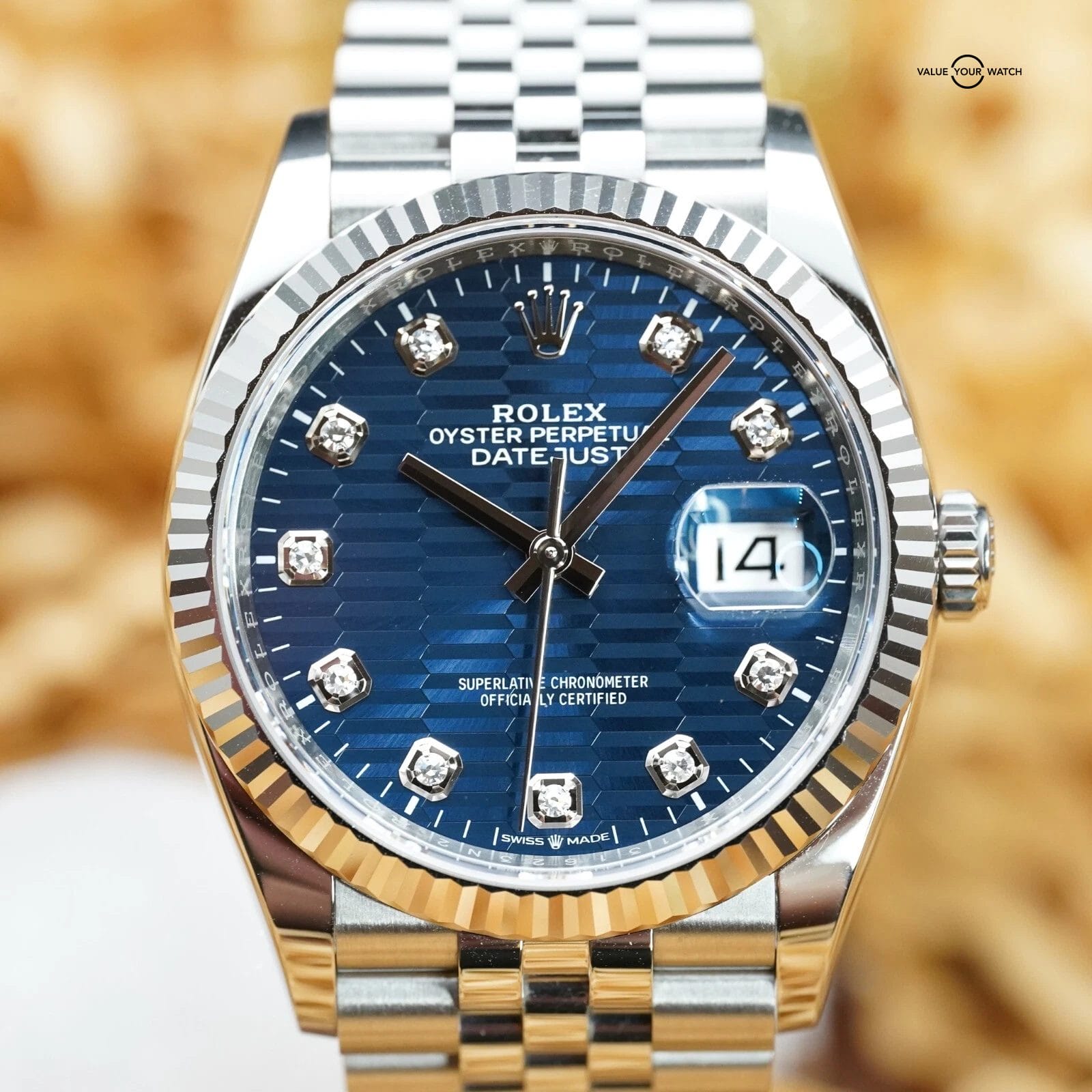 Rolex Datejust 126234 36 - Blue Motif Diamond Dial - Fluted Jubilee - 2023 Full - Image 5
