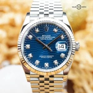 Rolex Datejust 126234 36 – Blue Motif Diamond Dial – Fluted Jubilee – 2023 Full