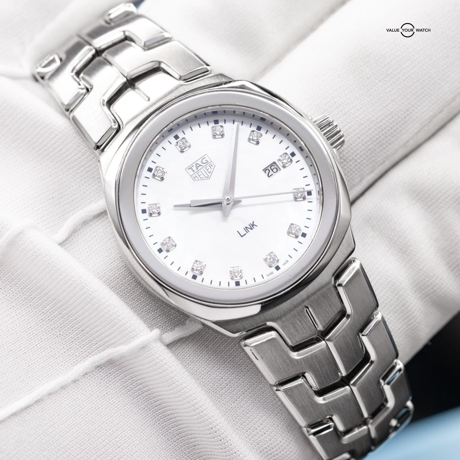 TAG Heuer Link Lady Mother of Pearl & Diamonds Women's Watch 32mm WBC1312.BA0600 - Image 7