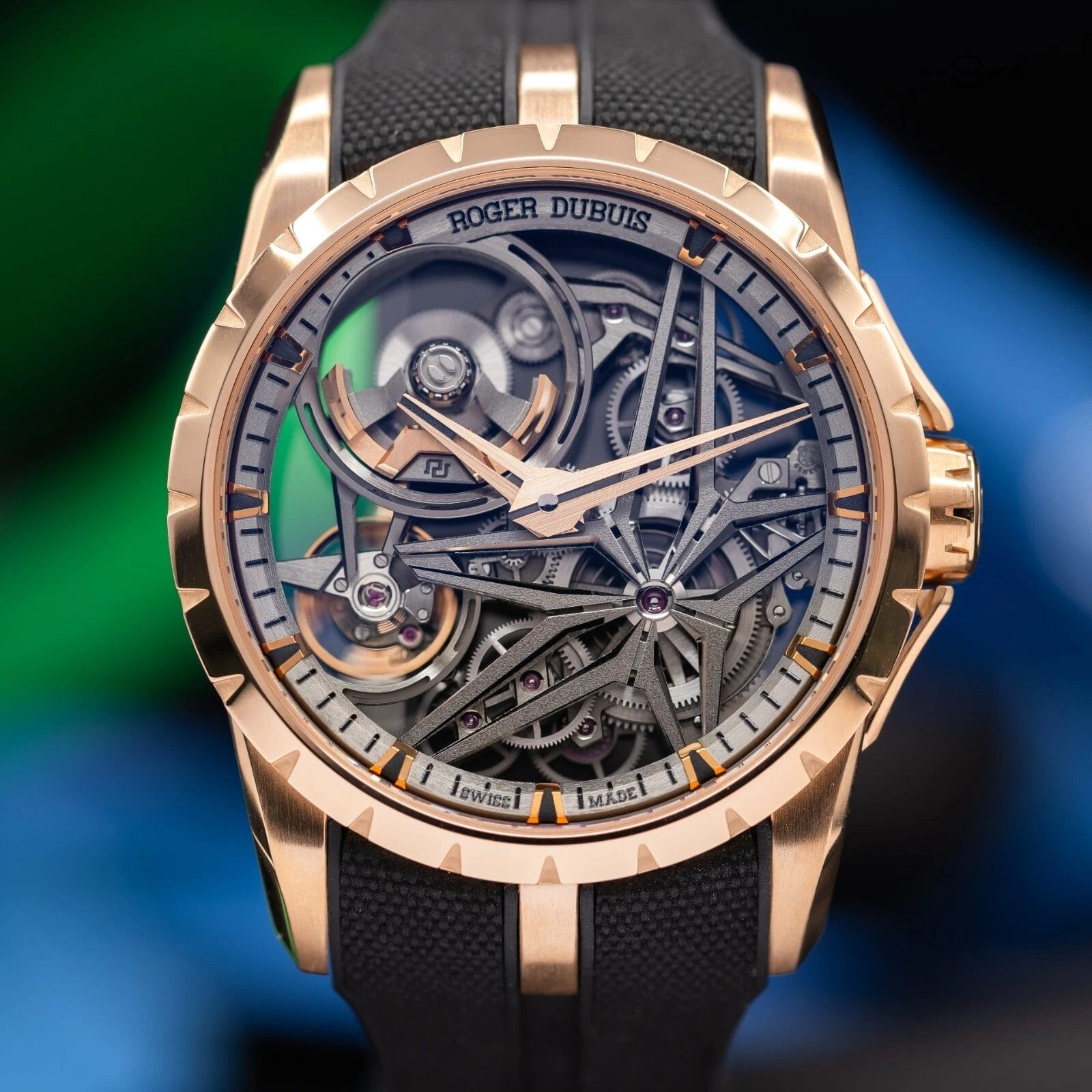 Roger Dubuis Excalibur Monobalancier Skeleton Dial 42mm Rose Gold Mens Watch