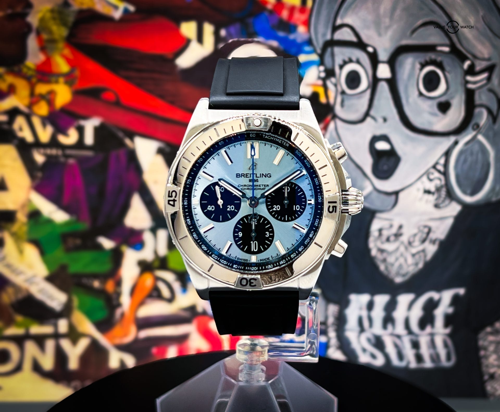 Breitling Chronomat B01 42mm Ice Blue Mens Watch PB0134 Box Card Extra Strap