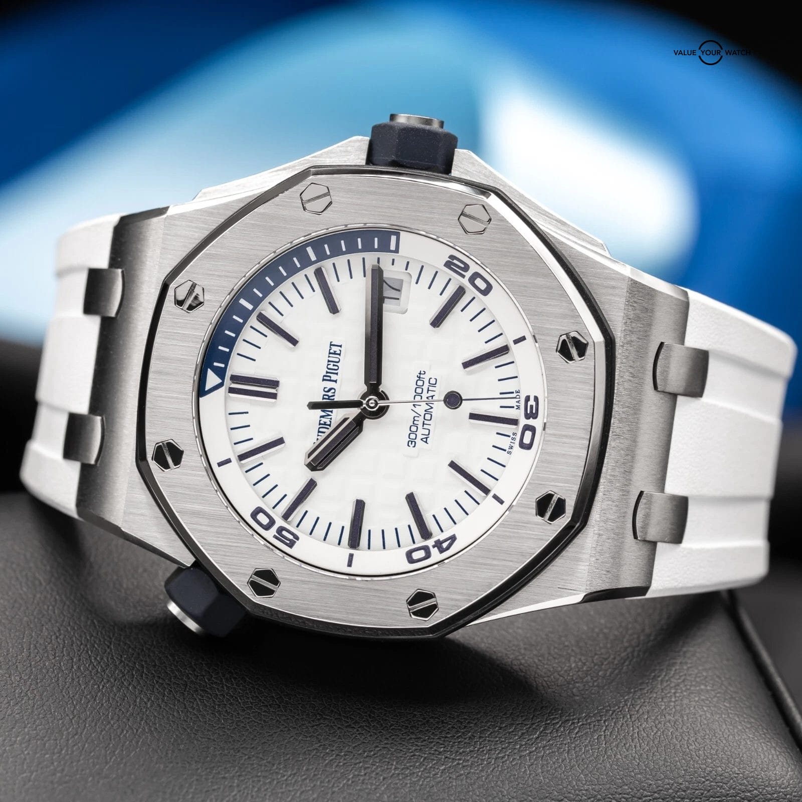 Audemars Piguet Royal Oak Offshore White Blue Accents Men's Diver Watch 15710ST