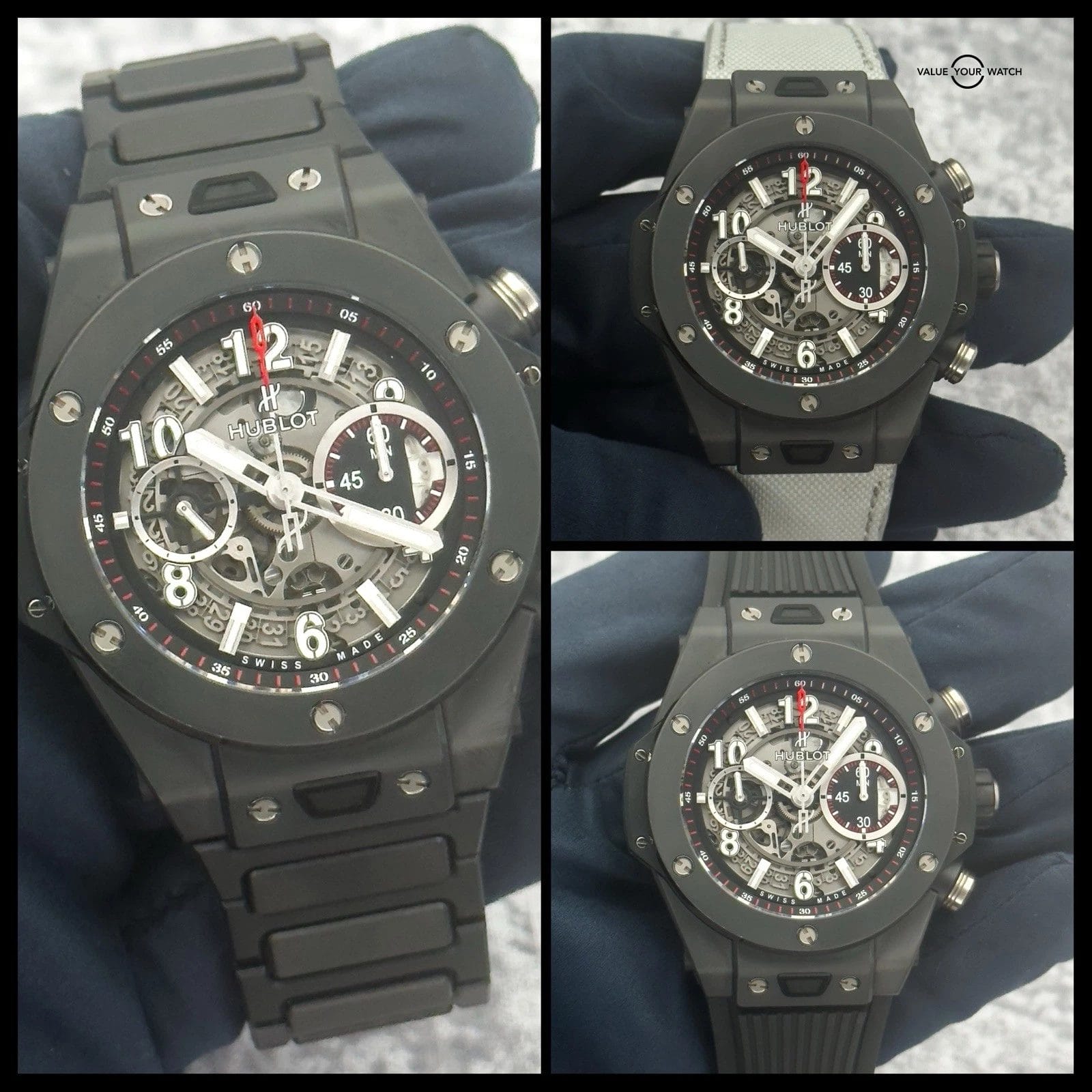 Hublot Big Bang Unico Black Magic Ceramic Skeleton 45mm- Bracelet+2 Extra Straps - Image 5
