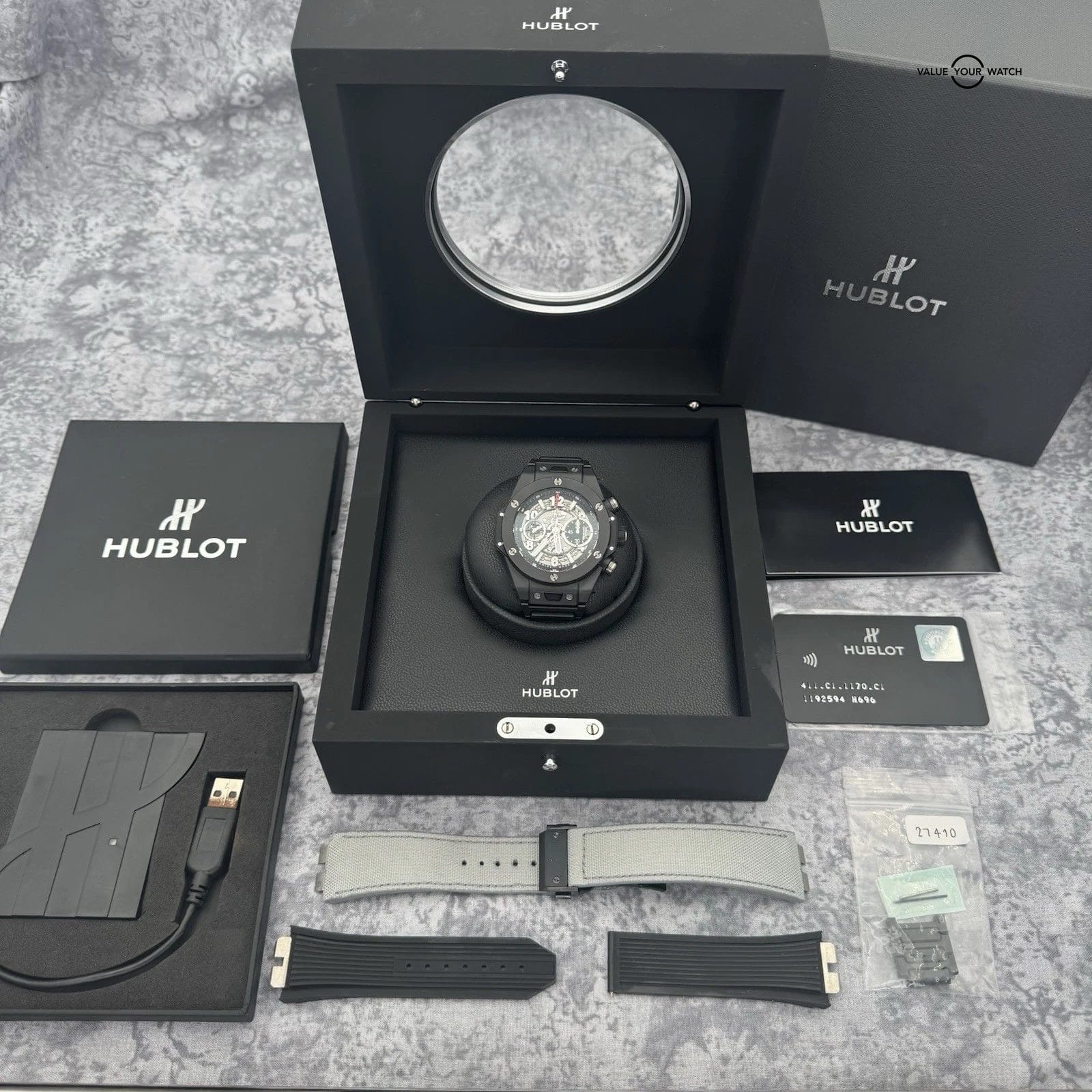 Hublot Big Bang Unico Black Magic Ceramic Skeleton 45mm- Bracelet+2 Extra Straps - Image 7