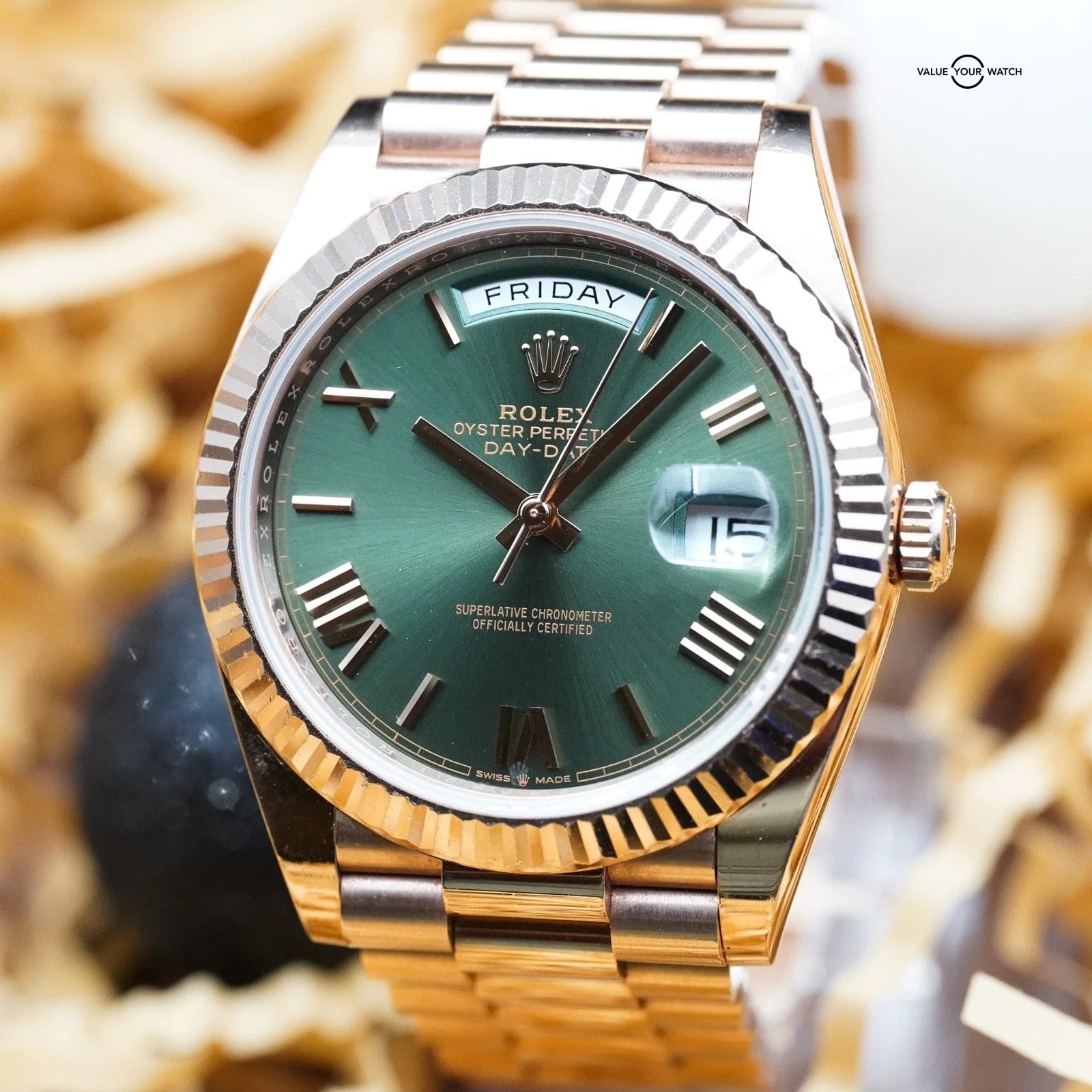 Rolex Day-Date Olive Rose Gold - 228235 President 40mm - Complete Set - Image 10