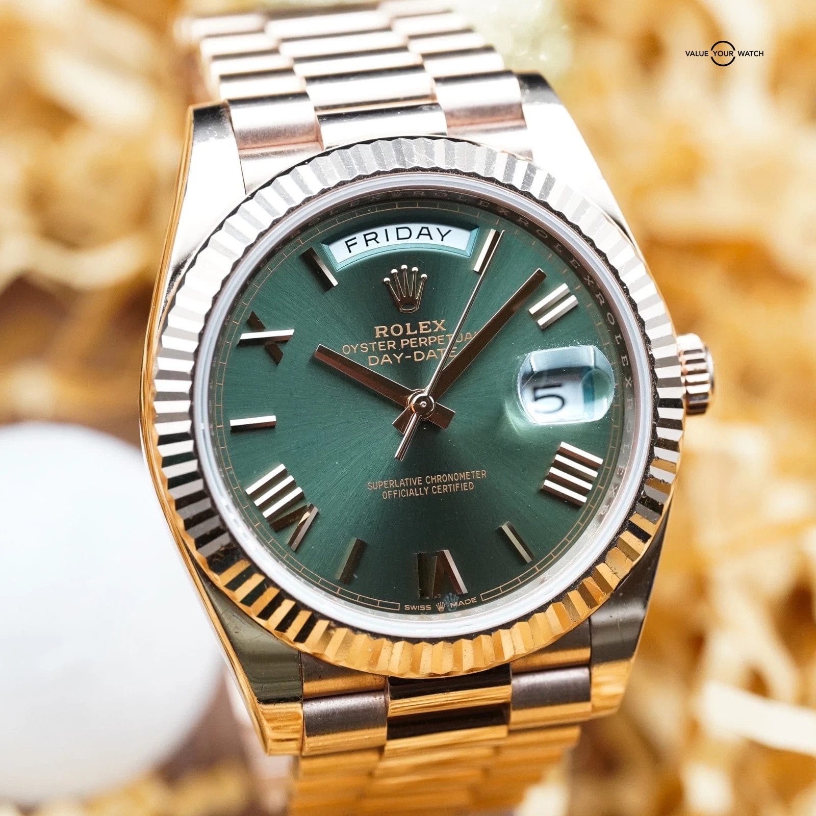 Rolex Day-Date Olive Rose Gold - 228235 President 40mm - Complete Set - Image 11