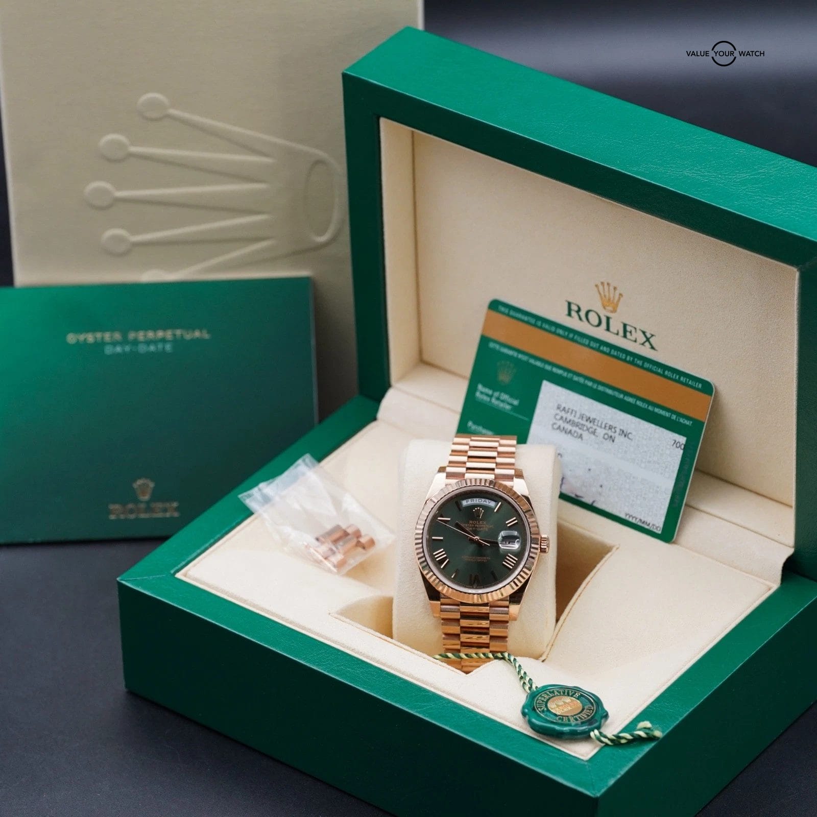 Rolex Day-Date Olive Rose Gold - 228235 President 40mm - Complete Set - Image 12