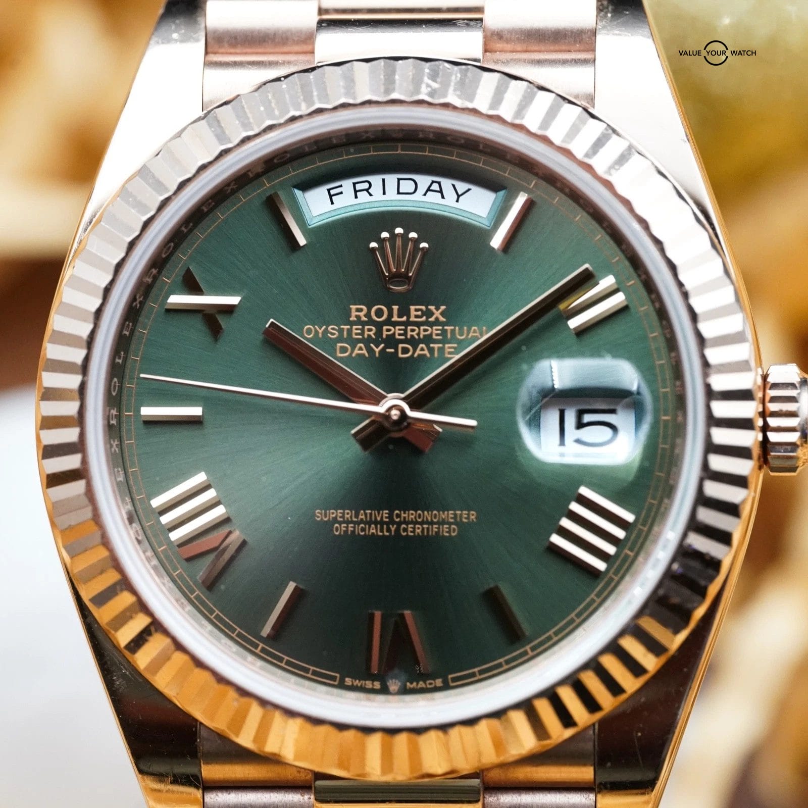 Rolex Day-Date Olive Rose Gold - 228235 President 40mm - Complete Set - Image 13