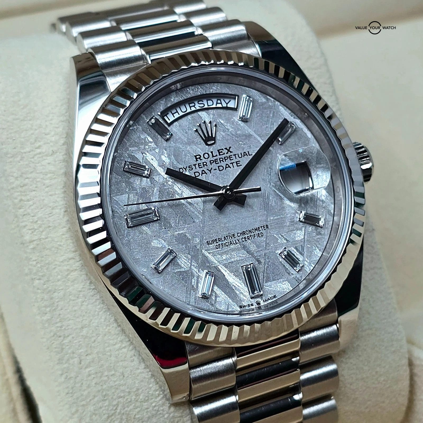 Rolex Day Date 40mm Meteorite Dial President, White Gold. Ref. 228239 - Image 8