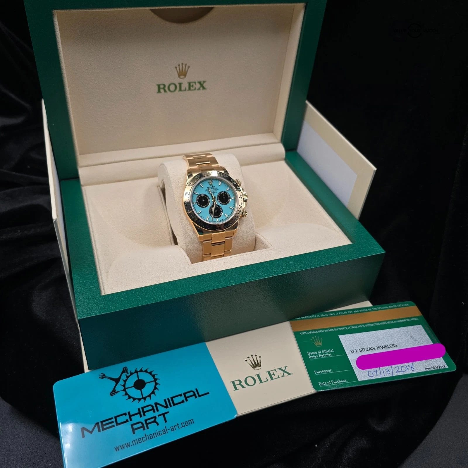 Rolex Daytona in 18k yellow gold with custom Turquoise dial! 40mm