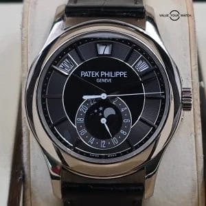 Patek Phillipe Annual Calendar Moonphase, 40mm WG Rhodium/Black dial, Full Set!