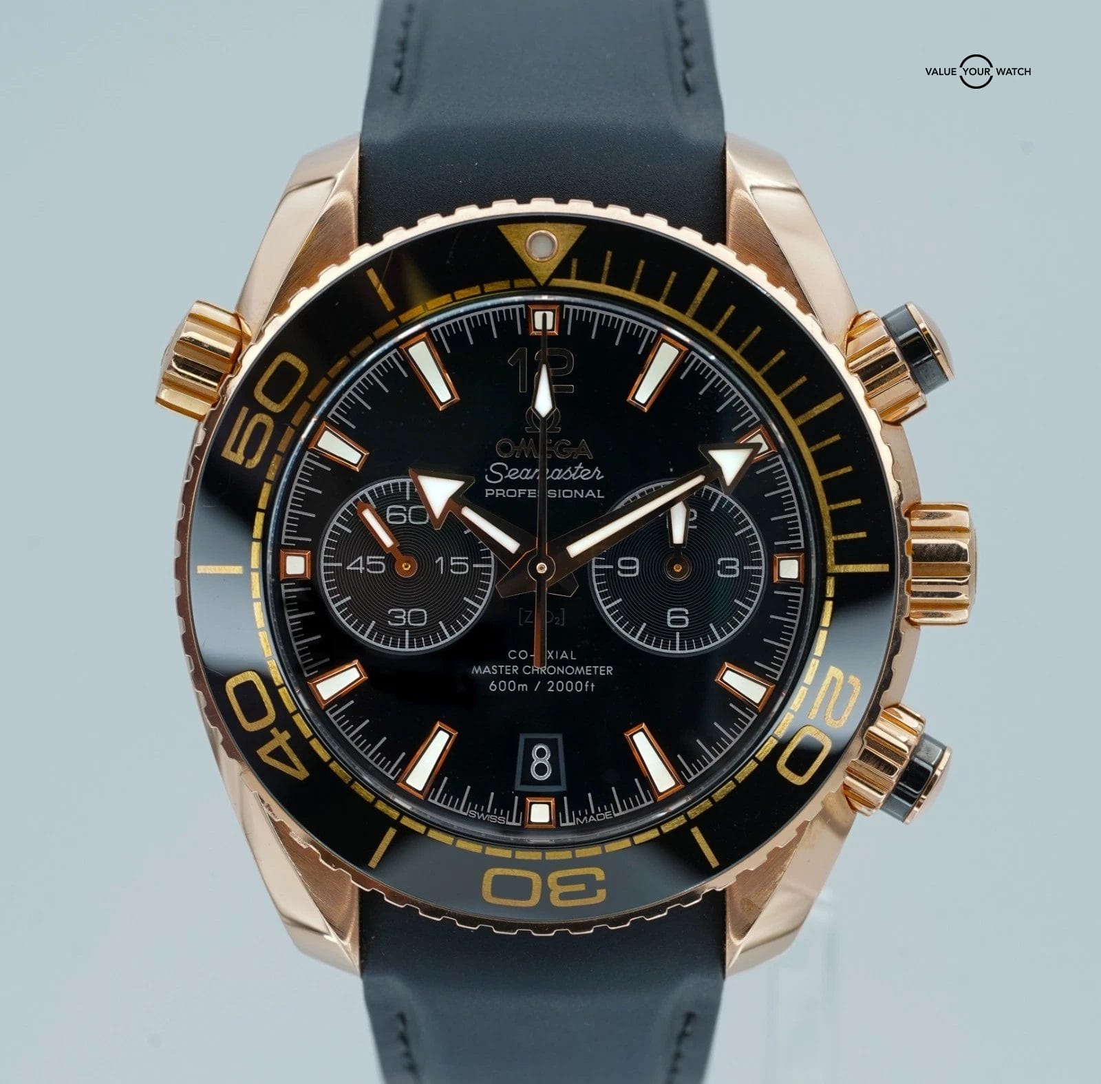 Omega Seamaster Planet Ocean Sedna Gold 45.5mm Black Dial 600m BOXES/PAPERS!