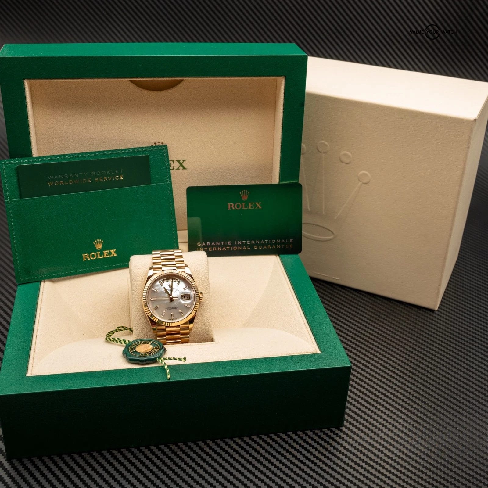 2024 Rolex Day-Date 36 128238 Mother of Pearl Dial w/ Baguettes (Yellow Gold) - Image 8