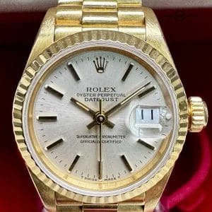 Rolex Lady-Datejust 26MM Silver Dial Yellow Gold President Bracelet (69178)