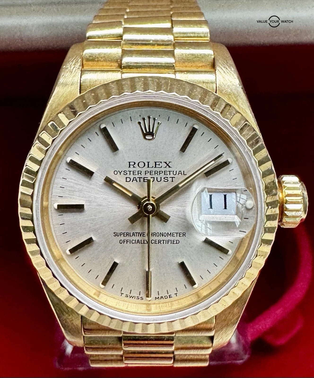 Rolex Lady-Datejust 26MM Silver Dial Yellow Gold President Bracelet (69178)