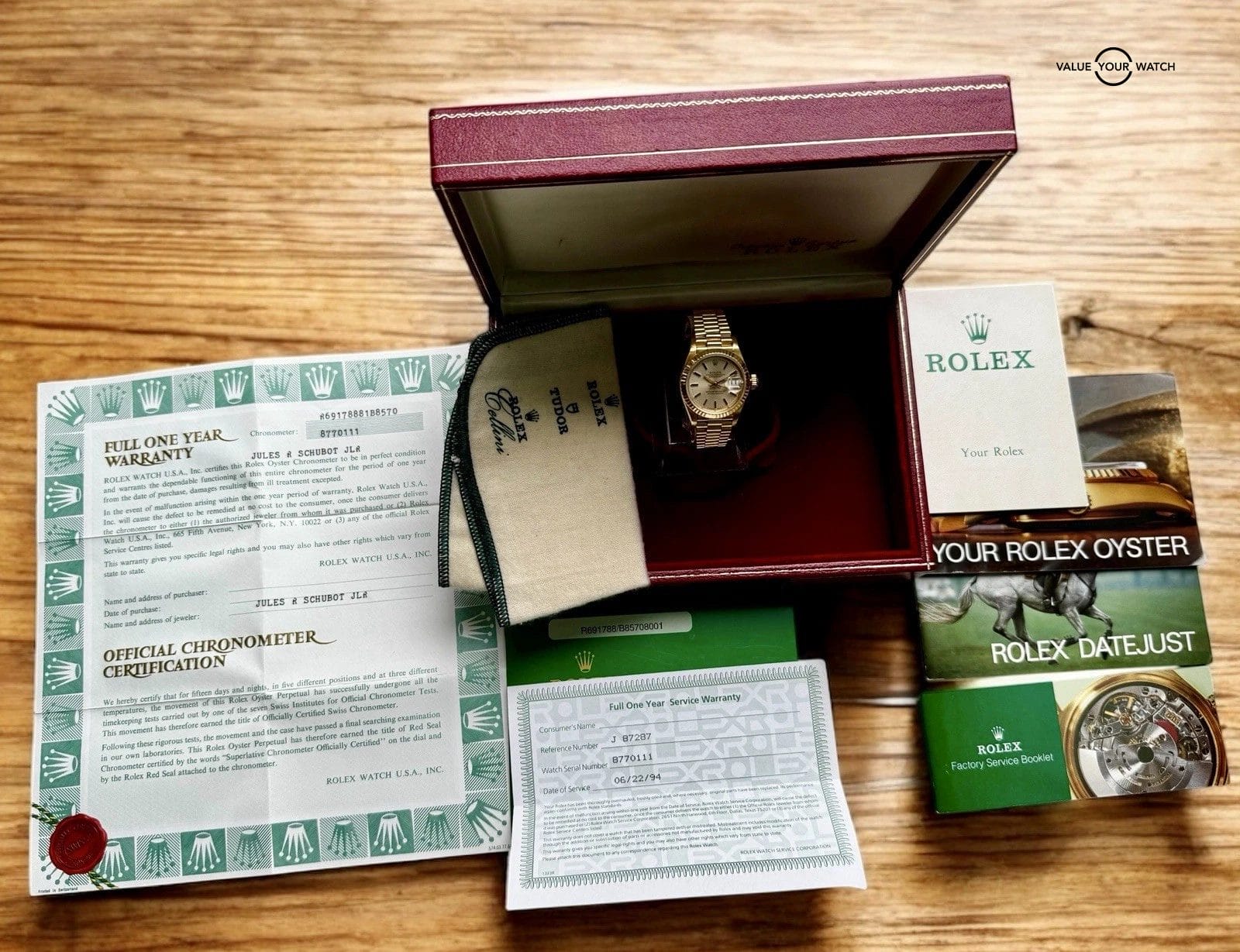 Rolex Lady-Datejust 26MM Silver Dial Yellow Gold President Bracelet (69178) - Image 8